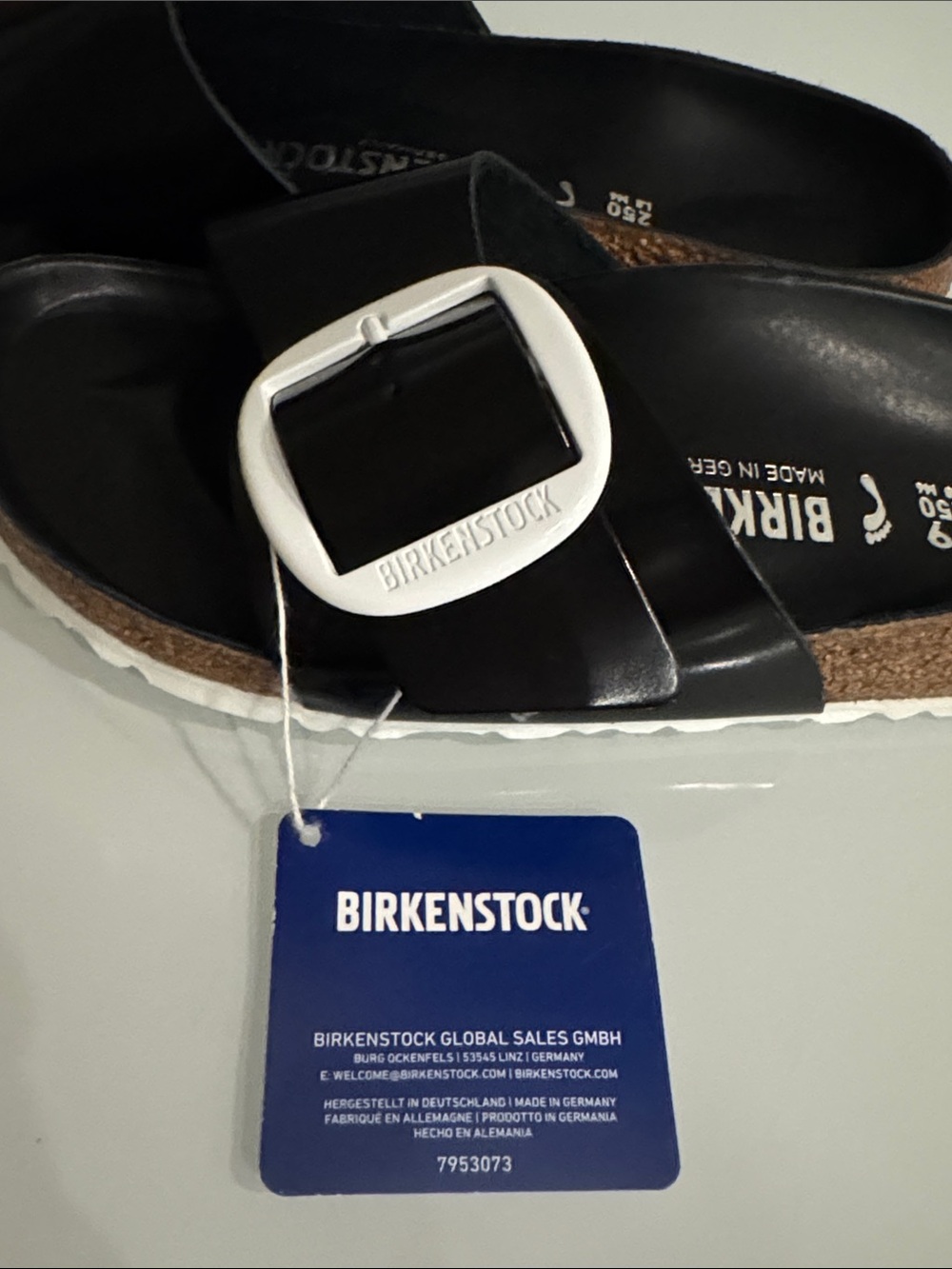 Birkenstock Madrid Big Buckle Black Patent White Buckle Size 8 Narrow (EU 39) - Picture 8 of 13